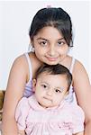 Portrait of a girl sitting with her sister