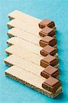 Close-up of chocolate bars on wafers