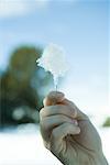 Hand holding up piece of ice