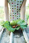 Young woman holding out fresh produce, cropped