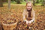 Portrait of Girl Sitting in Autumn Leaves