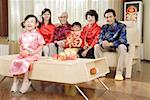 Portrait of family sitting together and smiling