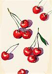 Several cherries on a tabletop
