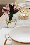 Close-up of a flower vase on a dining table