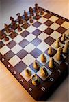 Close-up of chess pieces on a chess board