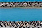 High angle view of trolleys in a row at a commercial dock