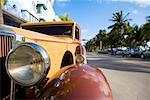 Close-up of a car's headlight, South Beach, Miami Beach, Florida USA