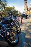 Motorcycle parking in front of a cathedral, St. Augustine, Florida USA