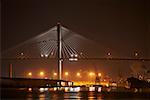Suspension bridge illuminé la nuit pont Talmadge, fleuve Savannah, Savannah, Georgia, USA