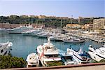 Ferries and boats docked at a harbor, Port of Fontvieille, Monte Carlo, Monaco