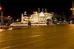 Fountain in front of a palace lit up at night, Cibeles Fountain, Palacio de Linares, Plaza de Cibeles, Madrid, Spain