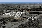 High angle view of heart shaped pebbles on rock, Kona Coast, Big Island, Hawaii Islands, USA