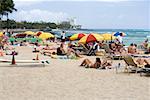 Tourists on the beach, Waikiki Beach, Honolulu, Oahu, Hawaii Islands, USA