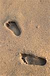 High angle view of footprints on sand, Waikiki Beach, Honolulu, Oahu, Hawaii Islands, USA