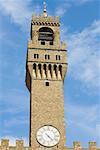 Low angle view of a clock tower, Pallazo Vecchio, Piazza Della Signoria, Florence, Italy