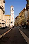 Low angle view of bell tower of a church, Nice, France