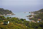 High angle view of buildings at the seaside, Jonesville, Roatan, Bay Islands, Honduras