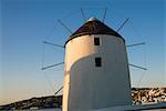 Low angle view of a traditional windmill, Mykonos, Cyclades Islands, Greece