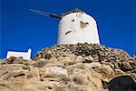 Low angle view of a traditional windmill, Mykonos, Cyclades Islands, Greece