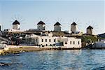 Traditional windmills in a row, Mykonos, Cyclades Islands, Greece