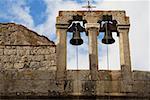 Low angle view of bells of a church, Patmos, Dodecanese Islands, Greece