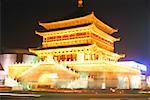 Low angle view of a pagoda lit up at night, Zhong Lou, Xi'an, Shaanxi Province, China