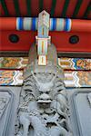 Low angle view of a dragon carved on the column in a monastery, Po Lin Monastery, Ngong Ping, Lantau Hong Kong, China
