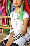 Close-up of a girl wearing a neckring, Chiang Khong, Thailand