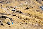 High angle view of ruins on a landscape, Queswachaca, Peru