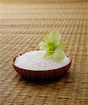 Single flower on bowl of rice