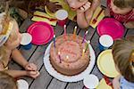 Children around birthday cake