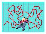 Businessman tangled in a stock chart arrow