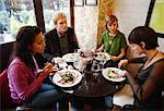 Four Friends Eating in Restaurant