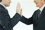 Two businessmen giving each other a high-five, cropped side view