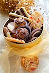 Two-colour cookies, chocolate truffles and florentines