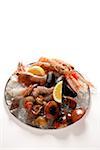 Seafood on plate of crushed ice