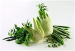 Still life with green vegetables and herbs