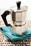 Espresso machine on blue napkin