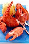 Cooked lobster with slices of lemon