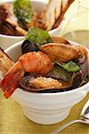 Fish soup with mussels, shrimps and tomatoes