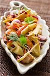 Bamboo shoots with peppers, enoki mushrooms & coriander leaves