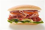 Salami, ham, cheese and salad sandwich