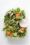 Salad leaves with carrots, croutons & sour cream dressing