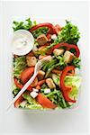 Salad leaves with vegetables, croutons & dressing to take away