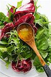 Gemischter Salat Blätter und Holzlöffel-vinaigrette