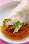 Rice paper roll with giant river prawn and chili sauce