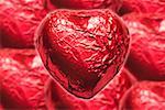 Heart-shaped chocolates in red foil for Valentine’s Day