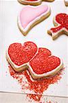 Red and pink heart-shaped biscuits
