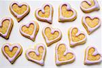 Heart-shaped biscuits with lilac icing