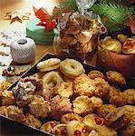 Assorted biscuits on a baking tray